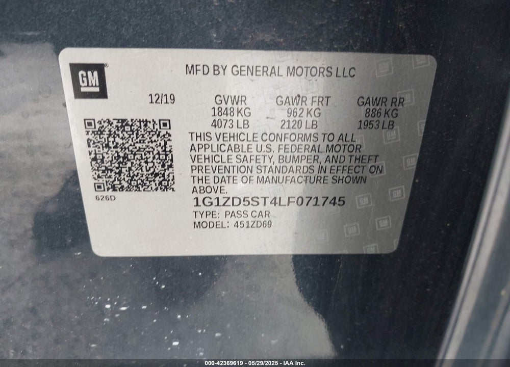 2020 CHEVROLET MALIBU FWD LT VIN: 1G1ZD5ST4LF071745