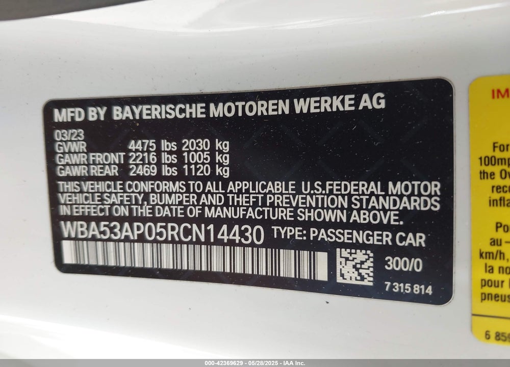 2024 BMW 4 SERIES VIN: WBA53AP05RCN14430
