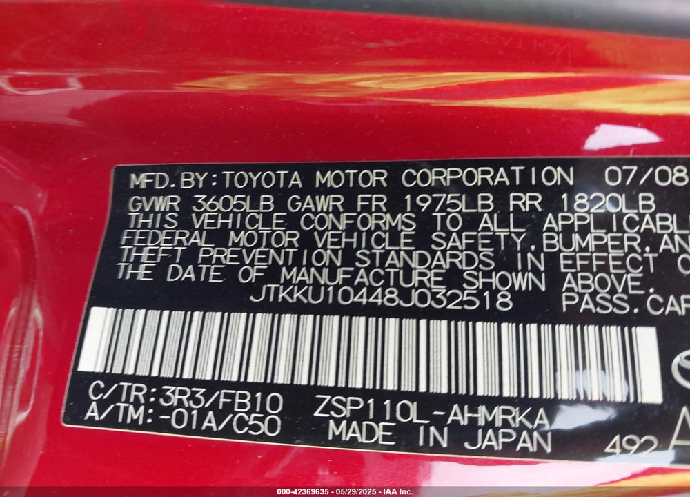 2008 SCION XD VIN: JTKKU10448J032518