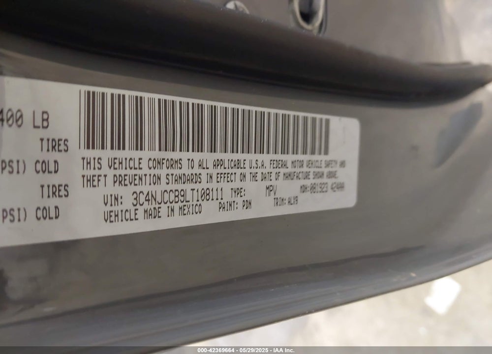 2020 JEEP COMPASS VIN: 3C4NJCCB9LT108111