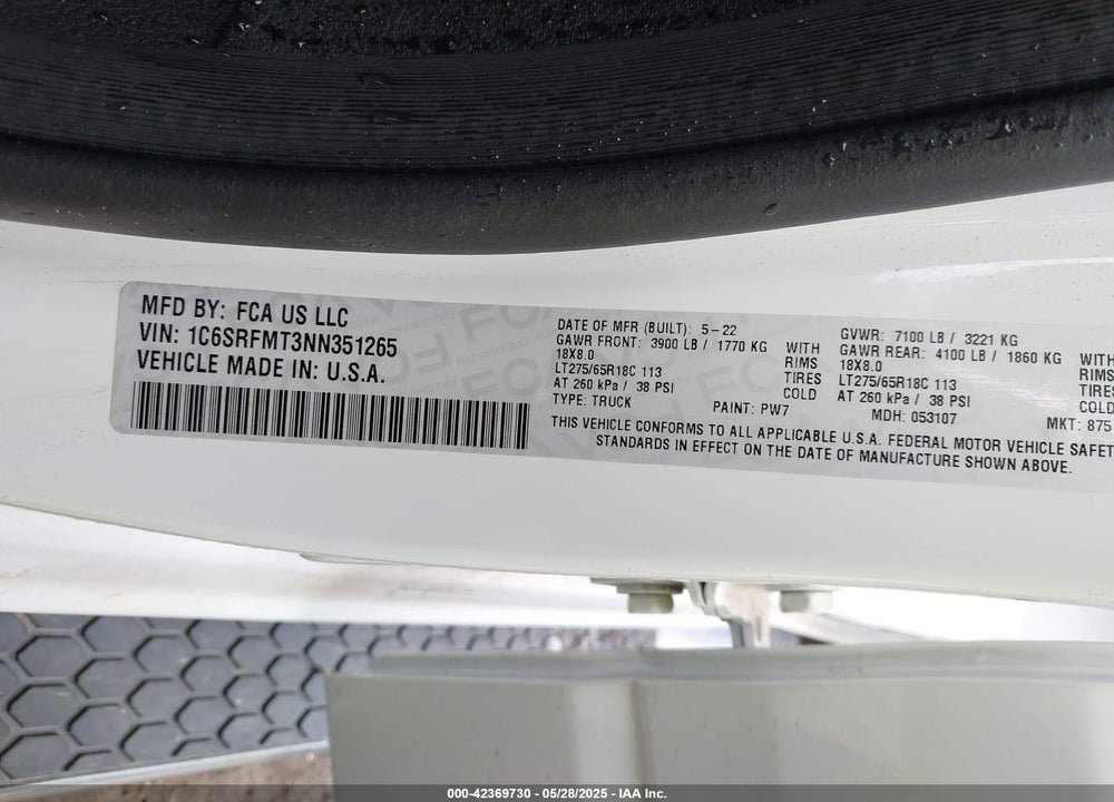 2022 RAM 1500 VIN: 1C6SRFMT3NN351265