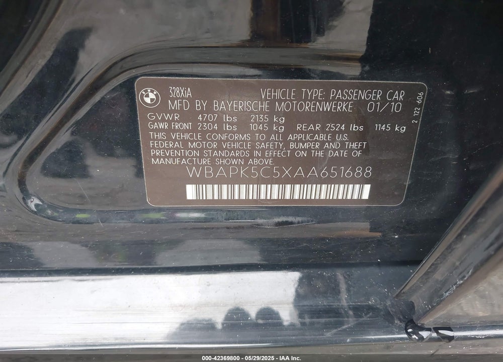 2010 BMW 328 VIN: WBAPK5C5XAA651688