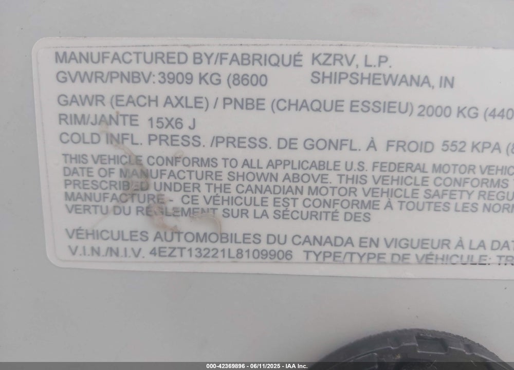 2020 VENTURE SPORT TREK VIN: 4EZT13221L8109906