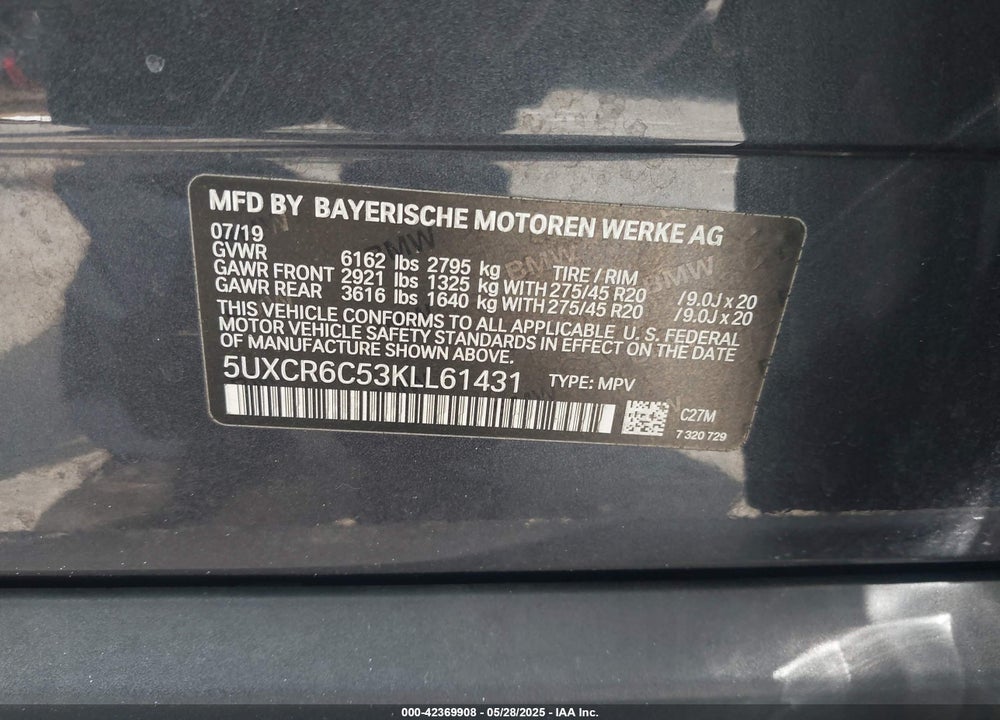 2019 BMW X5 VIN: 5UXCR6C53KLL61431
