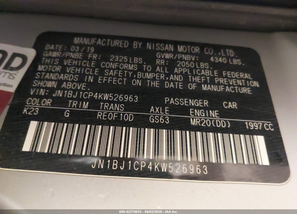 2019 NISSAN ROGUE SPORT VIN: JN1BJ1CP4KW526963