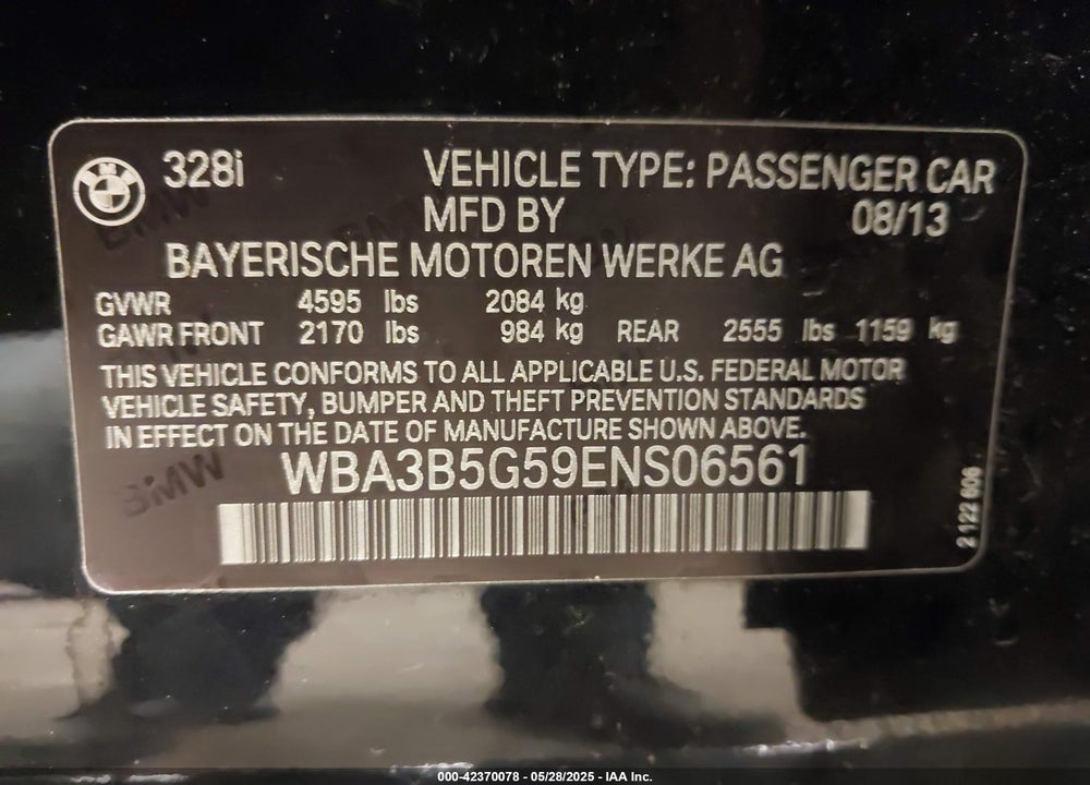 2014 BMW 328I XDRIVE VIN: WBA3B5G59ENS06561