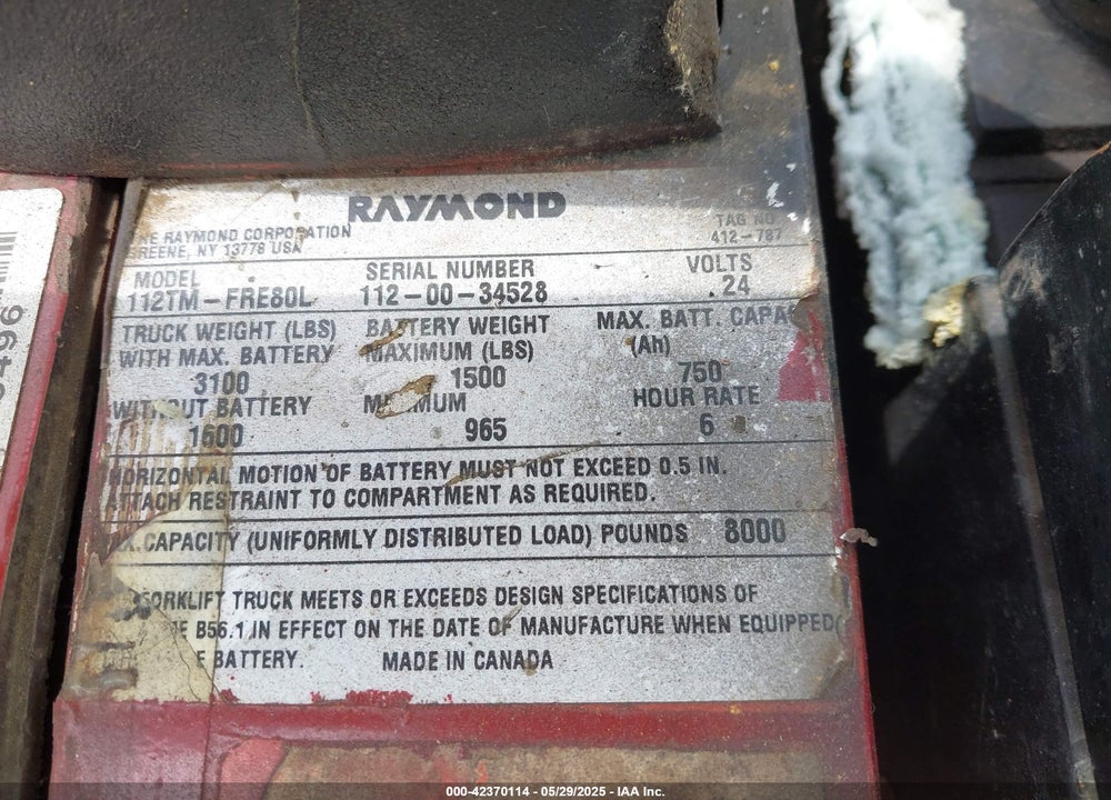2012 TOYOTA FORKLIFT 12 VIN: 112-00-34528