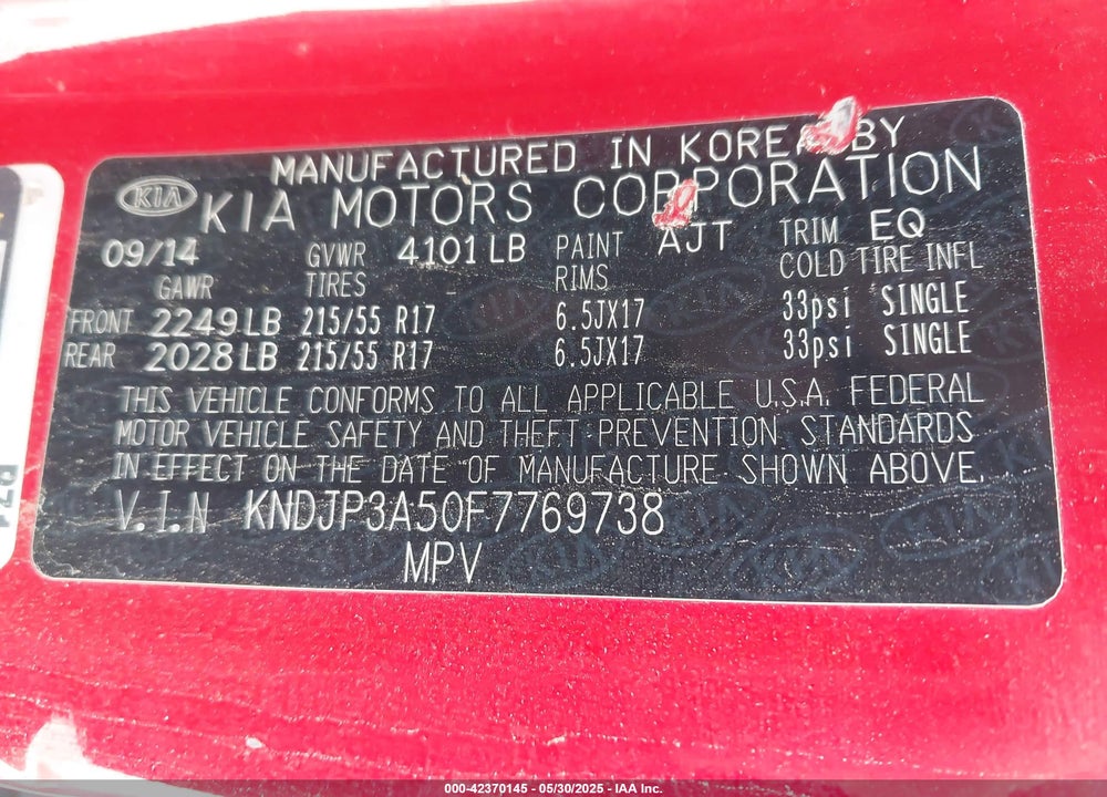 2015 KIA SOUL VIN: KNDJP3A50F7769738
