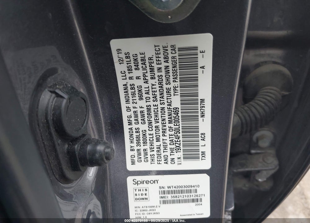 2020 HONDA INSIGHT EX VIN: 19XZE4F50LE005469