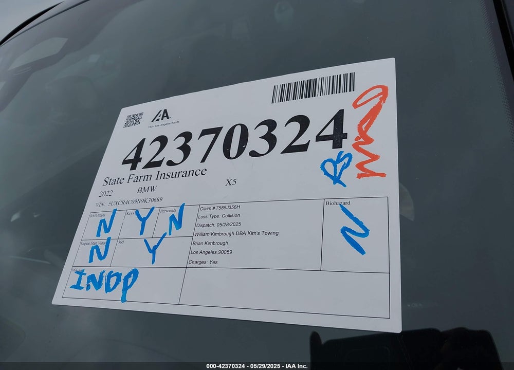 2022 BMW X5 VIN: 5UXCR4C09N9K30689