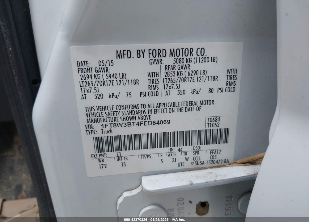 2015 FORD F-350 XL VIN: 1FT8W3BT4FED64069