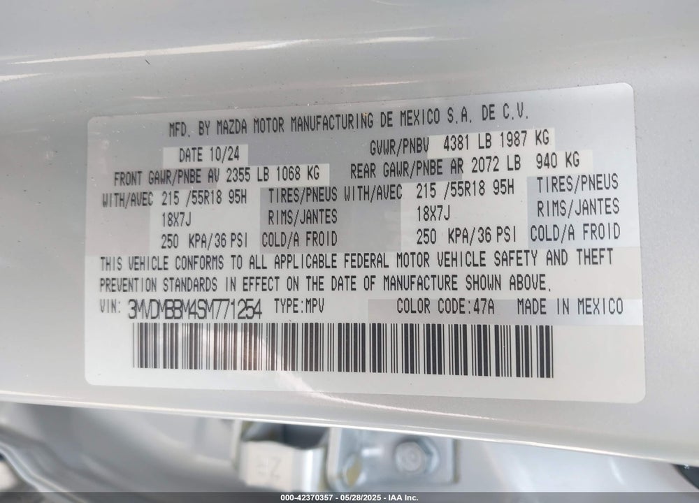 2025 MAZDA CX-30 VIN: 3MVDMBBM4SM771254