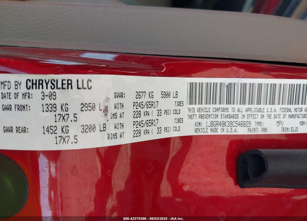 2009 JEEP GRAND CHEROKEE LAREDO VIN: 1J8GR48K39C546829
