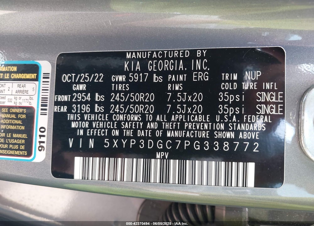 2023 KIA TELLURIDE VIN: 5XYP3DGC7PG338772