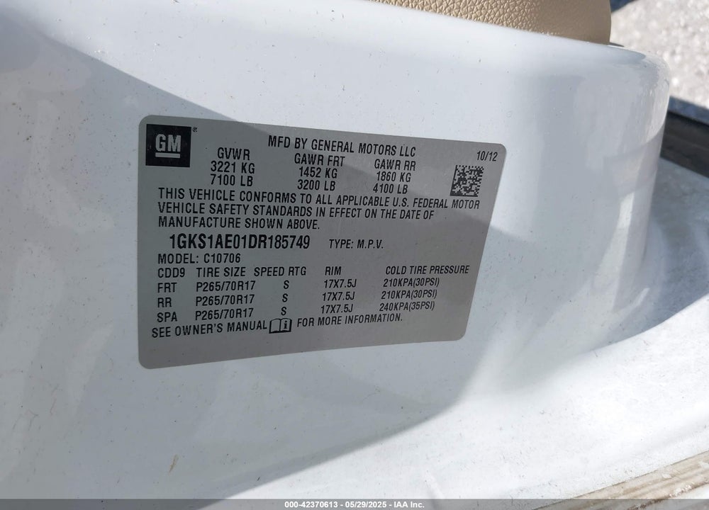 2013 GMC YUKON VIN: 1GKS1AE01DR185749