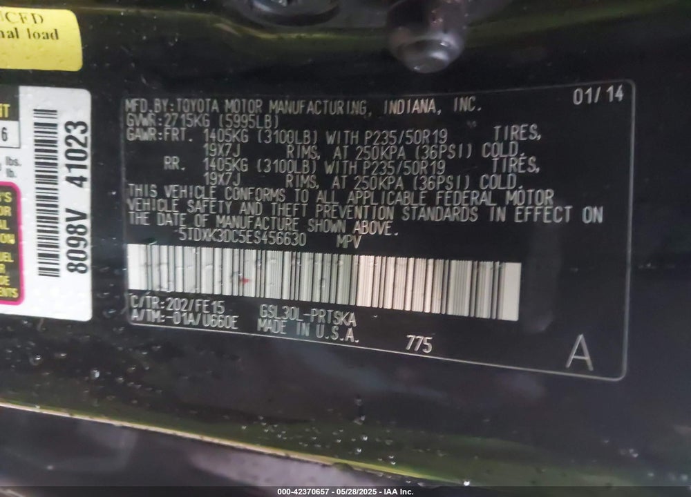 2014 TOYOTA SIENNA VIN: 5TDXK3DC5ES456630
