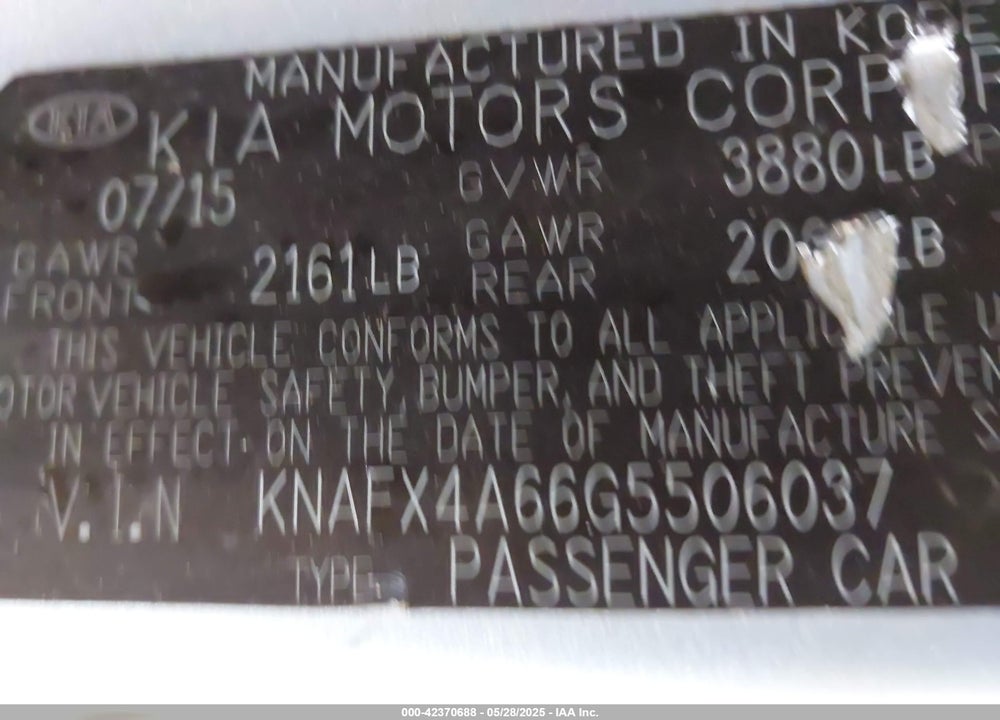2016 KIA FORTE VIN: KNAFX4A66G5506037