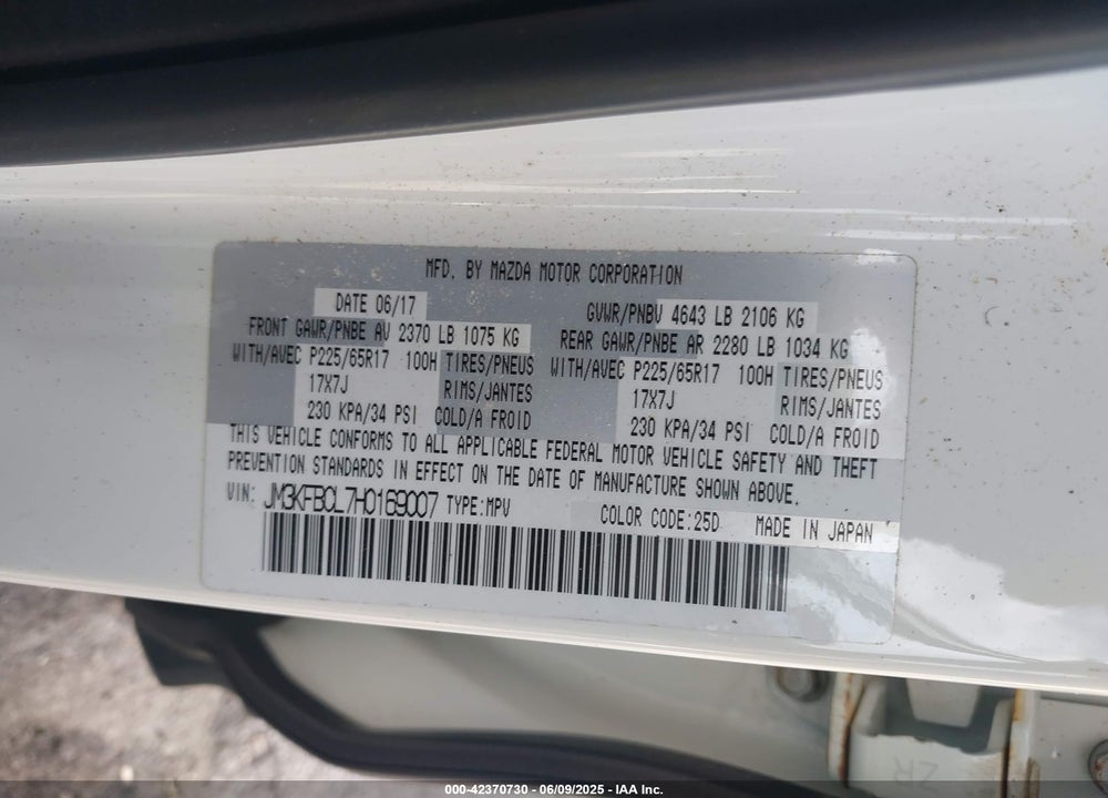 2017 MAZDA CX-5 VIN: JM3KFBCL7H0169007