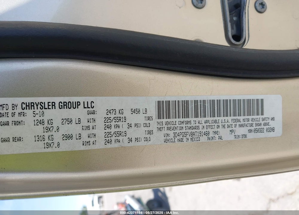 2010 DODGE JOURNEY VIN: 3D4PG5FV8AT191460