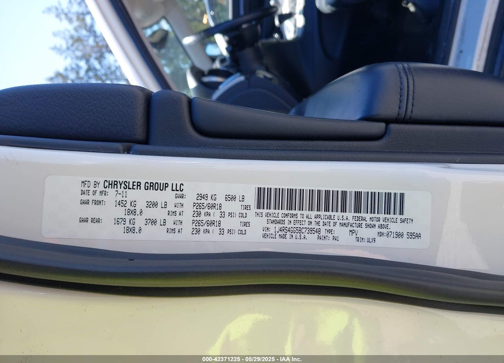 2011 JEEP GRAND CHEROKEE LAREDO VIN: 1J4RS4GG5BC739548