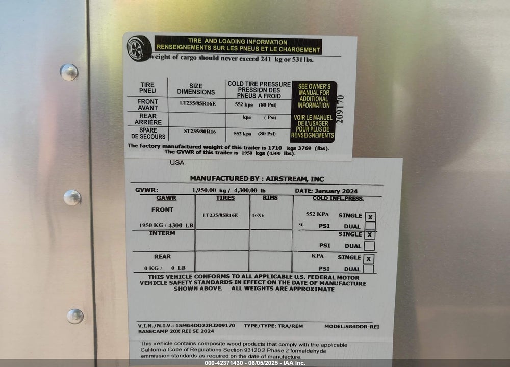 2024 AIRSTREAM BASE CAMP 2 VIN: 1SMG4DD22RJ209170