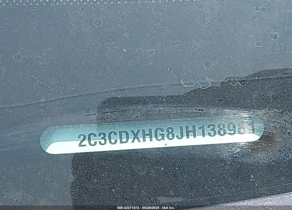 2018 DODGE CHARGER VIN: 2C3CDXHG8JH138981