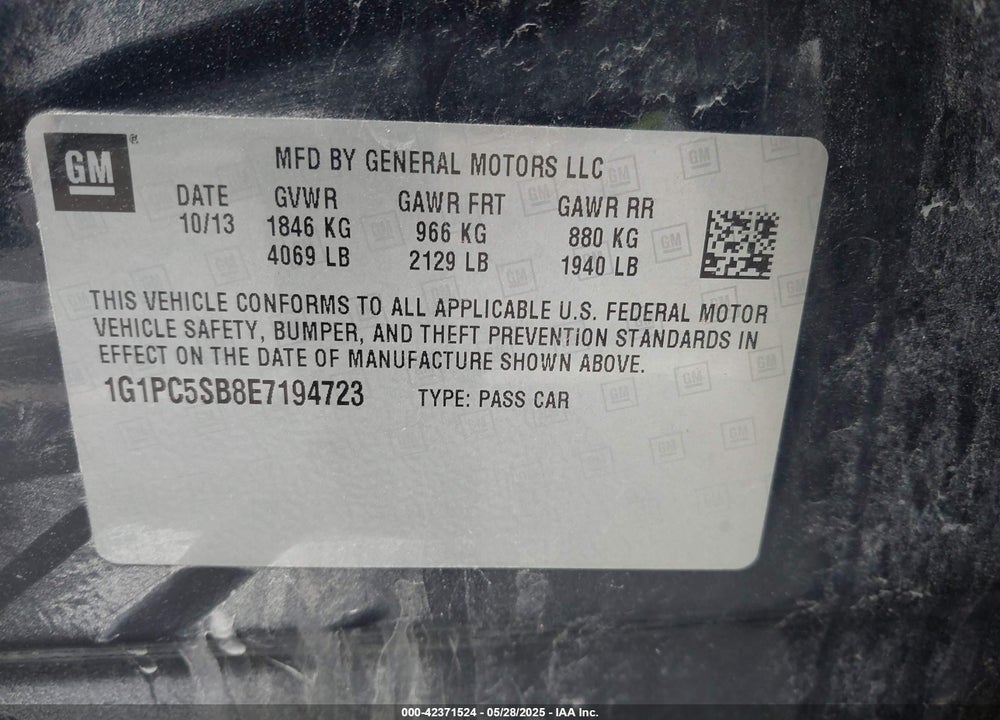 2014 CHEVROLET CRUZE VIN: 1G1PC5SB8E7194723