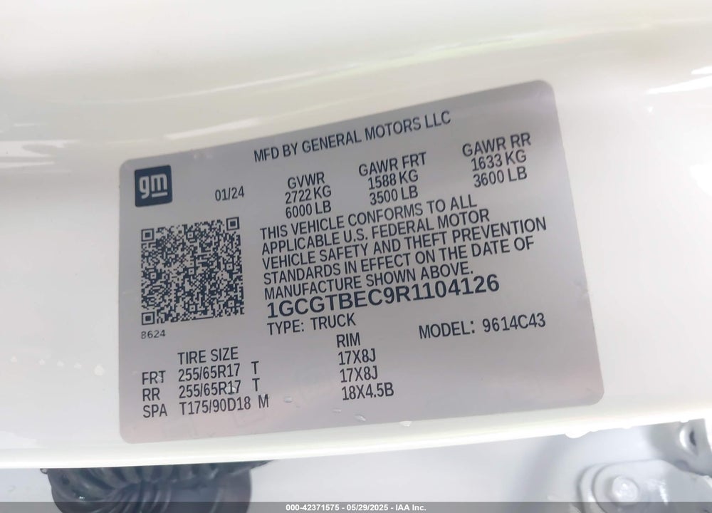 2024 CHEVROLET COLORADO 4WD WT VIN: 1GCGTBEC9R1104126