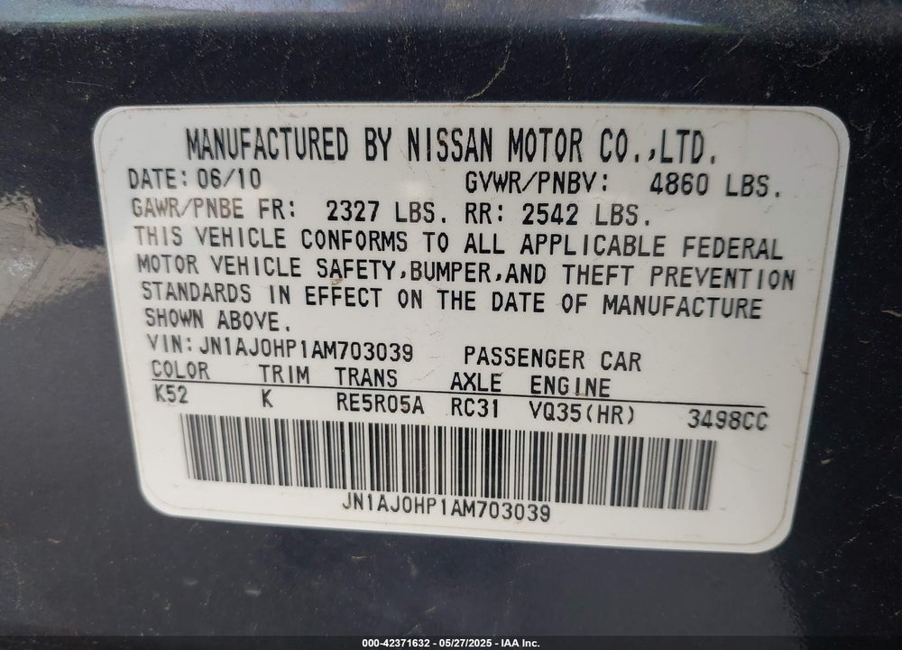 2010 INFINITI EX35 VIN: JN1AJ0HP1AM703039