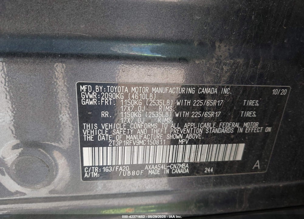 2021 TOYOTA RAV4 XLE VIN: 2T3P1RFV9MC150811