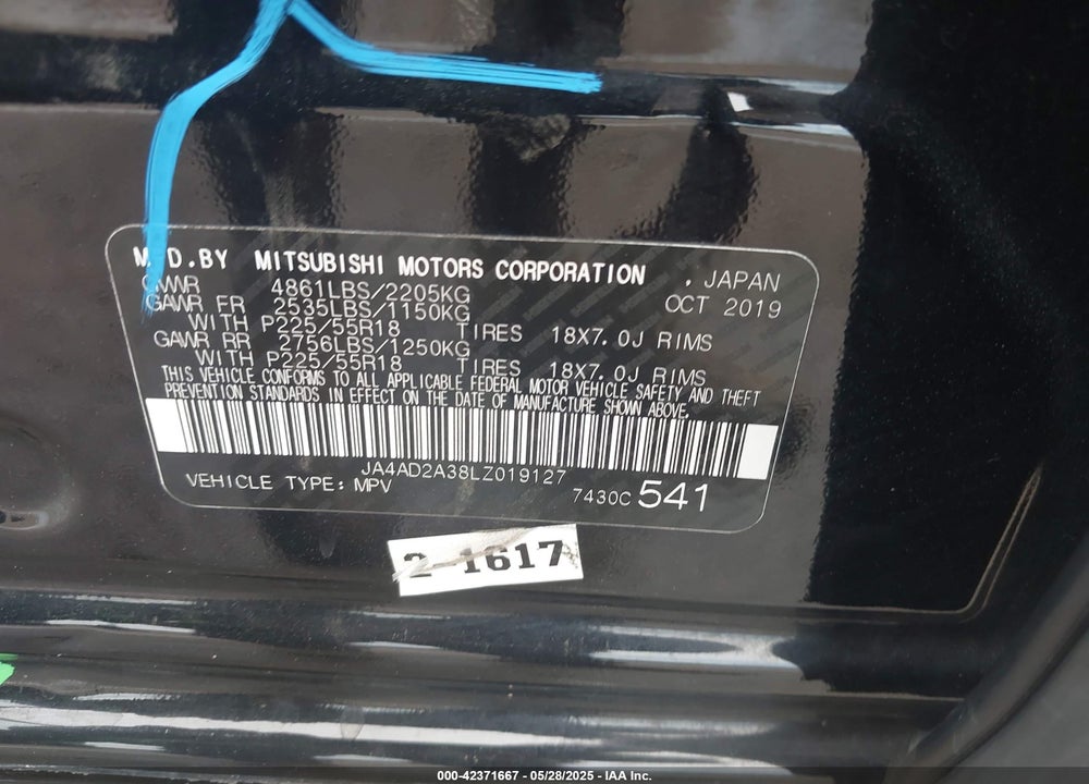2020 MITSUBISHI OUTLANDER VIN: JA4AD2A38LZ019127