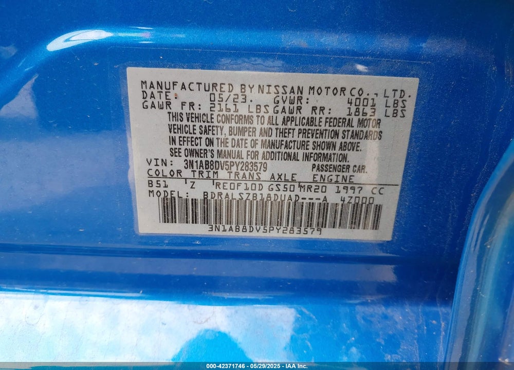 2023 NISSAN SENTRA VIN: 3N1AB8DV5PY283579