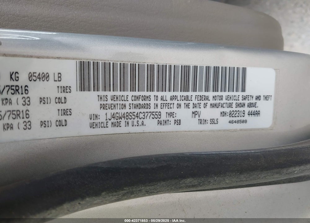 2004 JEEP GRAND CHEROKEE LAREDO VIN: 1J4GW48S54C377559
