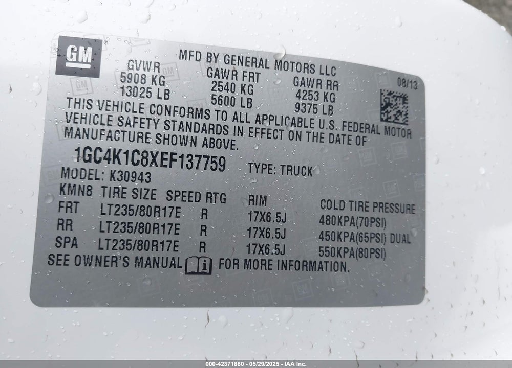 2014 CHEVROLET SILVERADO 3500HD LTZ VIN: 1GC4K1C8XEF137759