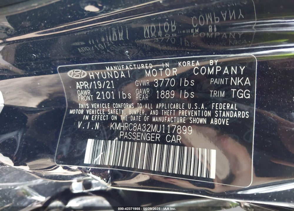 2021 HYUNDAI VENUE VIN: KMHRC8A32MU117899