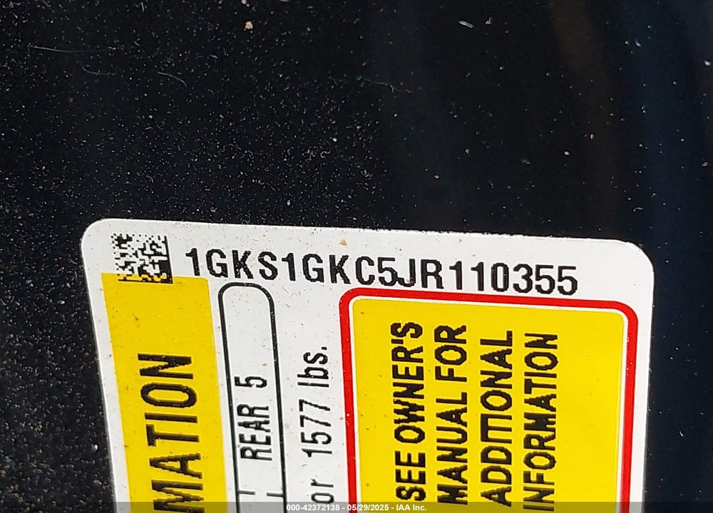 2018 GMC YUKON XL VIN: 1GKS1GKC5JR110355