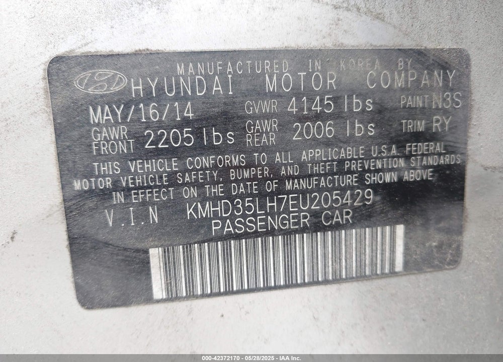 2014 HYUNDAI ELANTRA GT VIN: KMHD35LH7EU205429