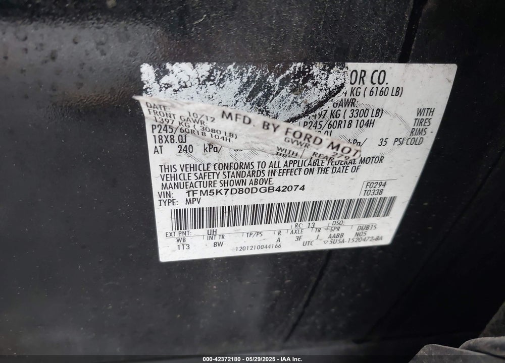 2013 FORD EXPLORER VIN: 1FM5K7D80DGB42074