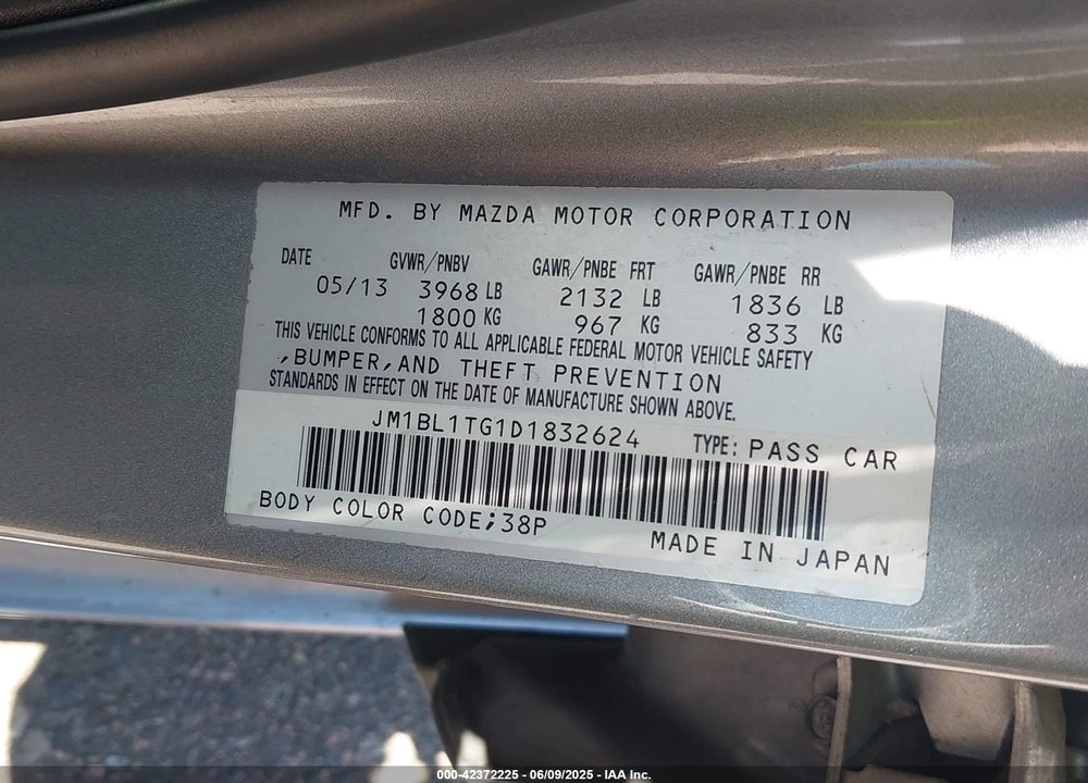 2013 MAZDA MAZDA3 VIN: JM1BL1TG1D1832624