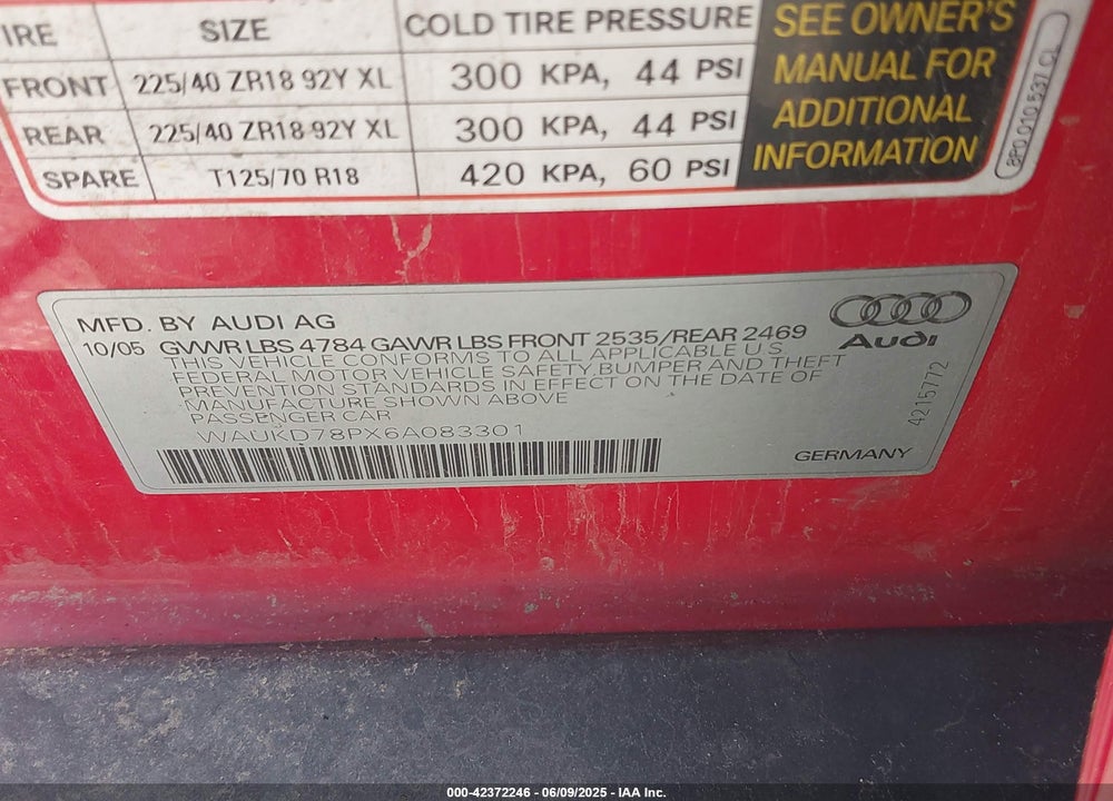 2006 AUDI A3 VIN: WAUKD78PX6A083301