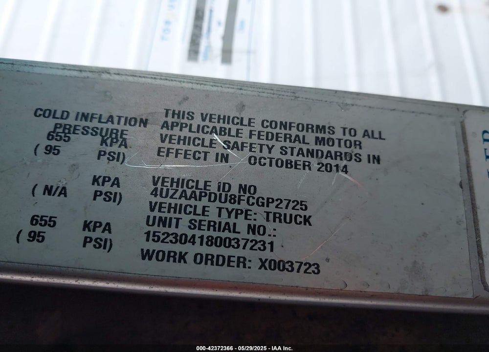 2015 FREIGHTLINER CHASSIS M LINE WALK-IN VAN VIN: 4UZAAPDU8FCGP2725