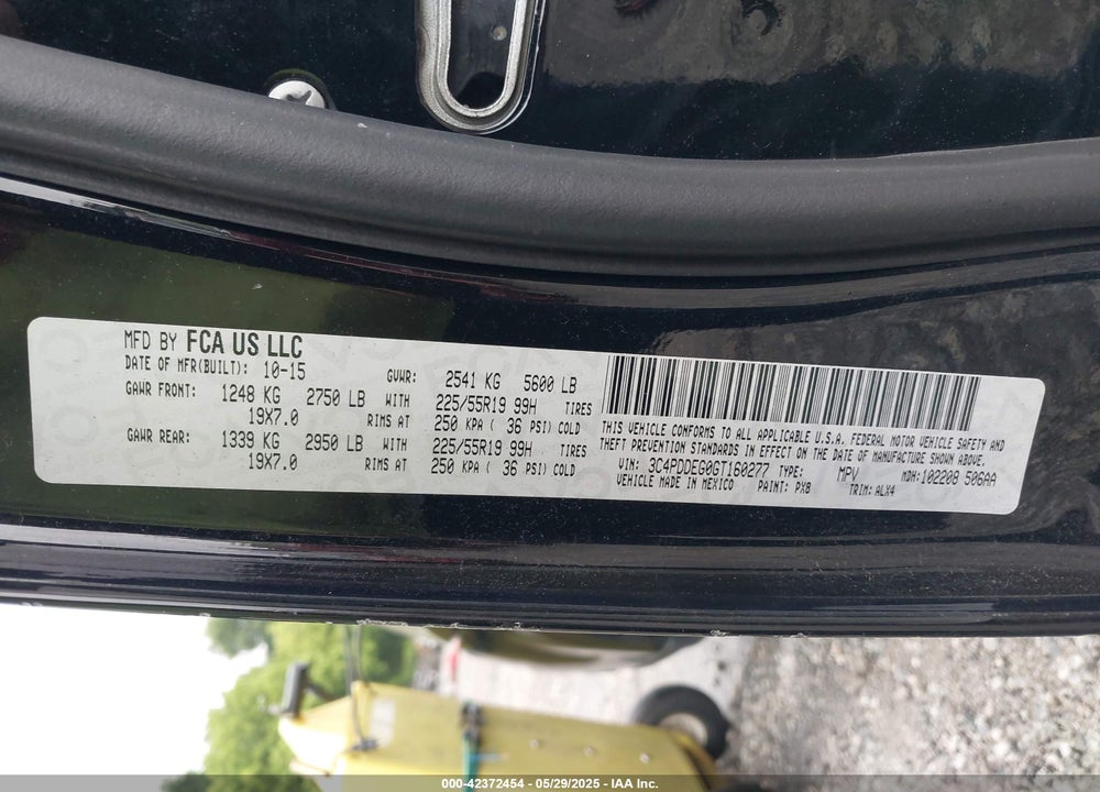 2016 DODGE JOURNEY VIN: 3C4PDDEG0GT160277