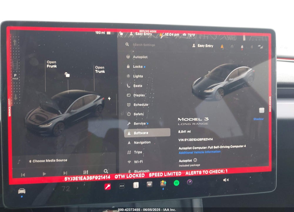 2025 TESLA MODEL 3 LONG RANGE REAR-WHEEL DRIVE VIN: 5YJ3E1EA3SF921414