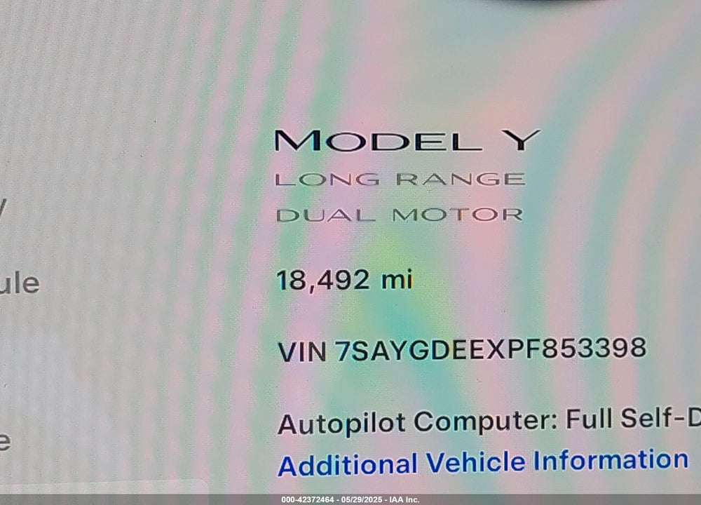 2023 TESLA MODEL Y AWD/LONG RANGE DUAL MOTOR ALL-WHEEL DRIVE VIN: 7SAYGDEEXPF853398