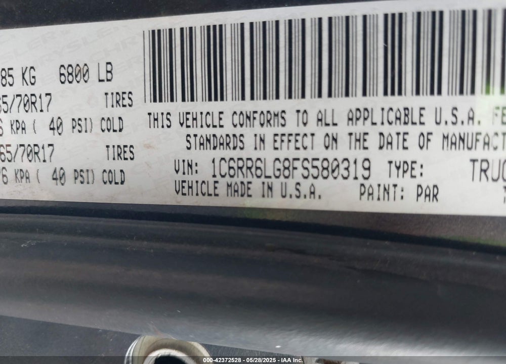 2015 RAM 1500 VIN: 1C6RR6LG8FS580319