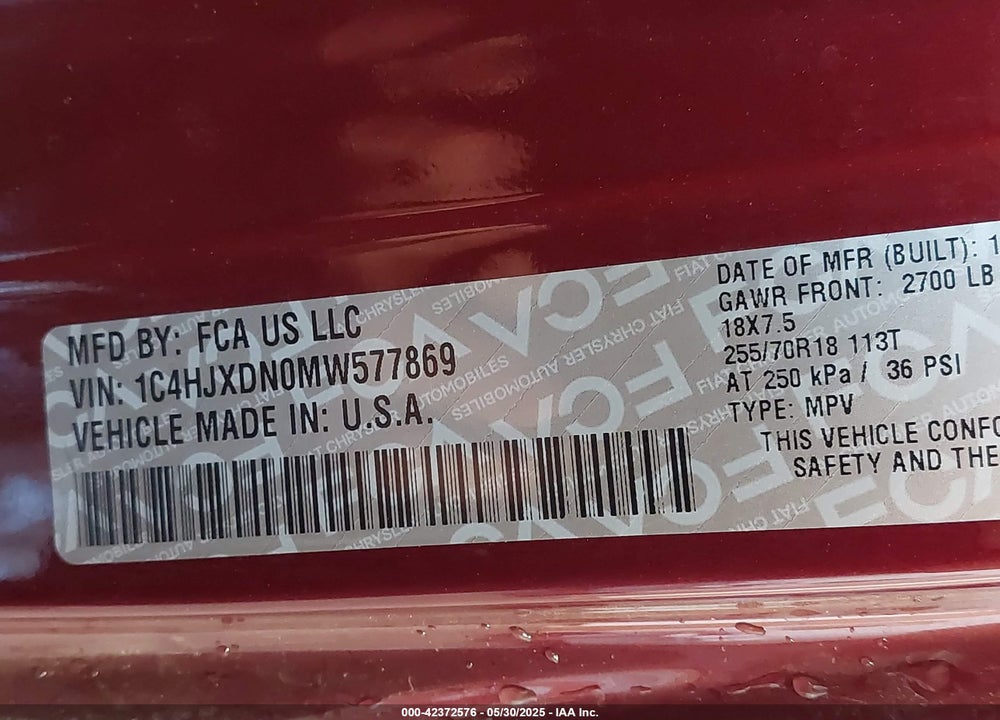 2021 JEEP WRANGLER UNLIMITED 80TH ANNIVERSARY 4X4 VIN: 1C4HJXDN0MW577869