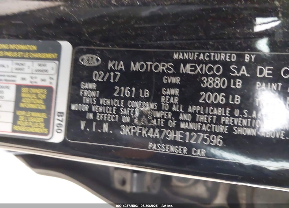 2017 KIA FORTE VIN: 3KPFK4A79HE127596