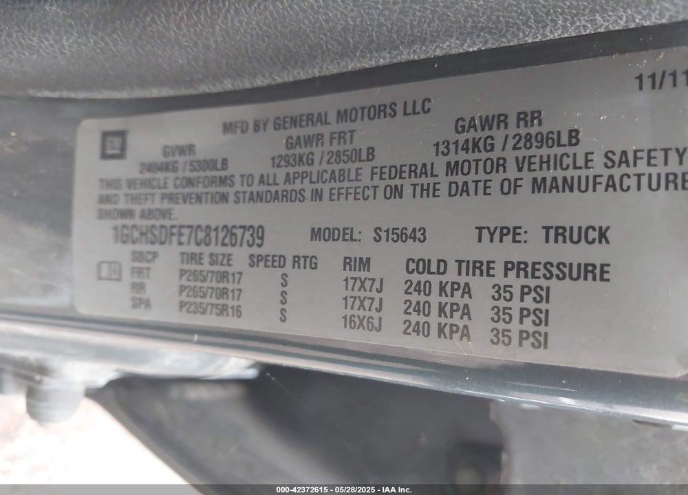 2012 CHEVROLET COLORADO 2LT VIN: 1GCHSDFE7C8126739