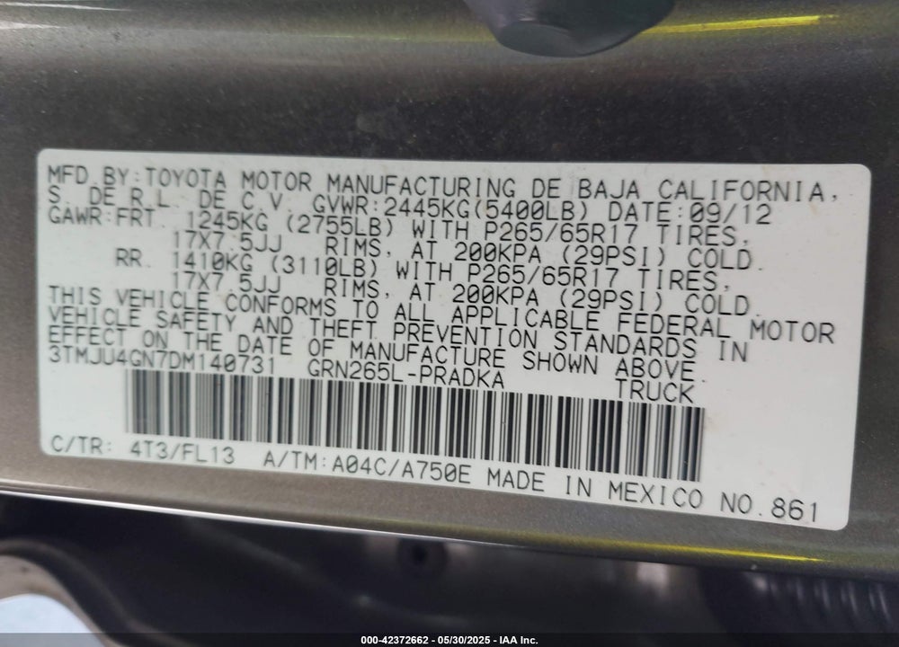 2013 TOYOTA TACOMA VIN: 3TMJU4GN7DM140731