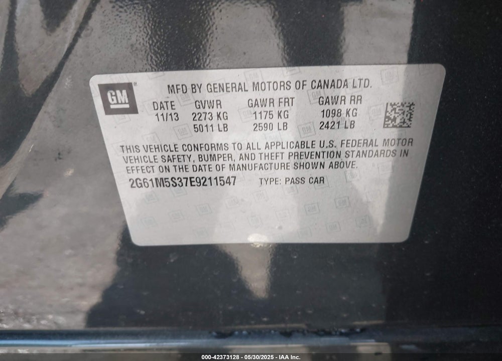 2014 CADILLAC XTS VIN: 2G61M5S37E9211547